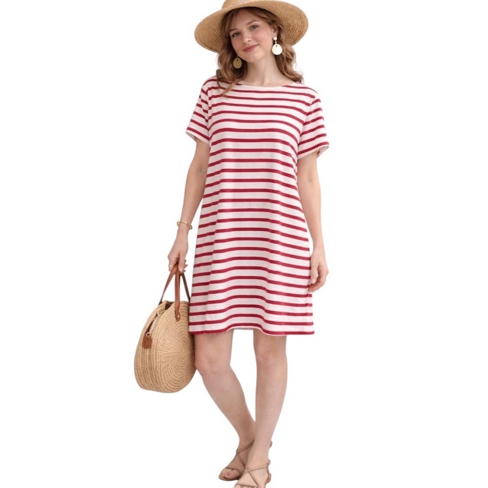 Milly for DesigNation Capri‎ Striped T-Shirt Dress Red White XL New